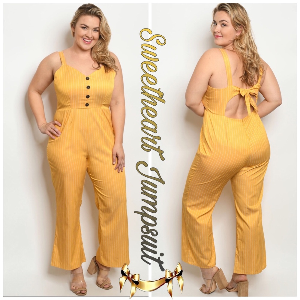 Backless Pinstripe Overall Jumpsuit w/ Bow Tie